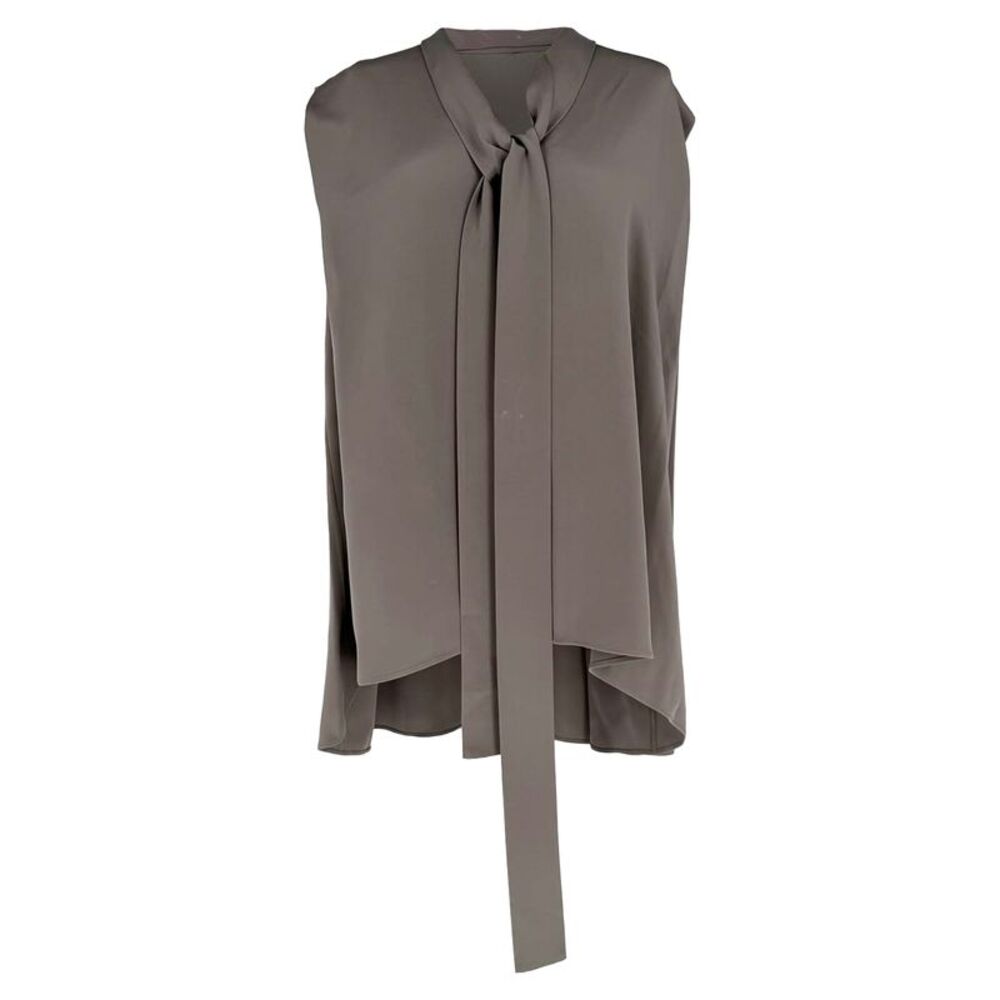 Joseph Batin Tie-Neck Sleeveless Blouse in Grey Silk